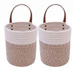 Hanging Storage Baskets Set of 2 For Wall/Door/Garage/Cabinets/Closet Organizer 17 x 20 cm Small Cotton Rope Basket with Leather Handle Open Storage Bins Home Décor for Flower Plants