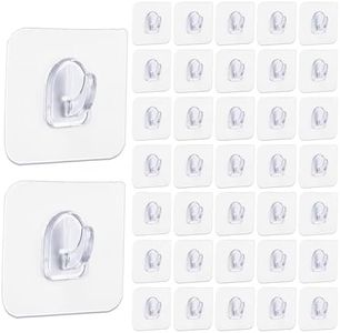 40 Pack Clear Wall Hooks, Command Small Plastic Adhesive Hooks for Hanging for The Bathroom Kitchen with Drill-Free Wall (Clear)