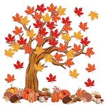 80pcs Tree Bulletin Board Decorations, Autumn Paper Cutouts for Bulletin Boards Maple Leaf Pumpkin Squirrel Hedgehog Pattern for Home School Start Season Decor Thanksgiving Day