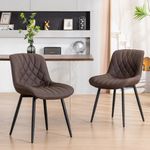 YOUNUOKE Dark Brown Dining Chairs Set of 2, Mid Century Modern Kitchen Dining Room Chairs for Bedroom Living Room, Upholstered Thick Padded Accent Chairs in Faux Leather, Loads up to 300LBS