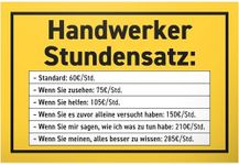 DankeDir! Craftsman Hourly Set - 30 x 20 cm Plastic Sign - Gift Birthday Men Friend Birthday Gift - Birthday Decoration Craft Birthday Card Gift Idea Funny