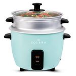 SOLARA 2Liters One Touch Rice Cooker, Automatic Electric Cooker with Food Steamer, Electric Rice Cooker and Grain Cooker, 400 Watts, Rice Cooker 2 Litre with Steam & Rinse Basket, Aqua