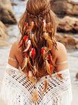 CAKURE Boho Feather Headbands Indian Headdress Gypsy Headpiece Peacock Hair Bands Bohemian Hippie Headbands Adjust Headwear Long Feather Hair Accessories for Women and Girls (Type B)