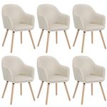 WOLTU Cream White Kitchen Dining Chairs Set of 6 PCS Upholstered Counter Lounge Living Room Corner Chairs with Arms & Backrest Solid Wood Legs Reception Chairs Velvet Tub Chairs Armchairs