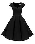 Hanpceirs Women's Cap Sleeve 1950s Retro Vintage Cocktail Swing Dresses with Pocket, A-black, XX-Large