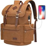 MODOKER Mens Canvas Vintage Backpack for Men,Women, Travel Laptop Backpack Fits 17/15.6 Inch Computer & Tablet, Large Bookbag Rucksack Backpack with USB Charging Port, Brown