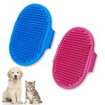 Heyu-Lotus Dog Bath Brush, 2 Pcs Pet Bath Brush with Adjustable Ring Handle, Soothing Massage Rubber Comb for Long Short Haired Dogs and Cats(Blue and Rose)