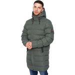 Crosshatch Mens Longline Heavy Coat Hooded Parka Padded Fleece Lined Puffer Warm Winter Bubble Jacket, Olive - Longkamp, M