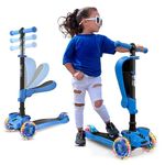 Hurtle 3-Wheel Try Scooter for Kids - Ages 2-12, Flip-able Seat, Foldable Kick Scooter, Flashing Lights, Adjustable Height, Blue