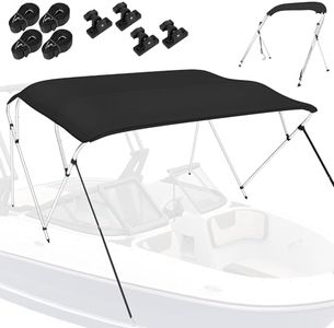 PuroShelt Bimini Tops for Boats, Black 4 Bow L8' x W91-96 x H54, 900D Polyester Bimini Topy, 2 Rear Support Poles and Storage Boot, 4 Adjustable Nylon Straps