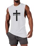 iudam Men's Cotton Graphic Tank Tops Jesus Cross Believe Printed Faith Christian Shirts, White, Small