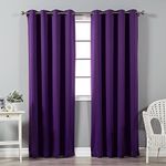 Best Home Fashion Thermal Insulated Blackout Curtains - Antique Bronze Grommet Top - Purple - 52" W x 84" L - Tie Backs Included (Set of 2 Panels)