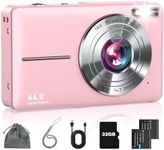 Lecran Digital Camera, FHD 1080P Point and Shoot Camera for Kids Teens Starters, with 32GB Card 16X Zoom Anti Shake Date Stamp, Compact Small Camera Christmas Birthday Gift for Boys Girls, Pink