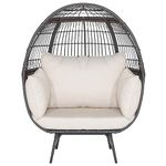 Tangkula PE Wicker Egg Chair, Patiojoy Oversized Indoor Outdoor Patio Lounge Chair with Cushions and Pillows, Steel Frame Basket Chair for Garden, Deck, Balcony, Living Room (Beige)