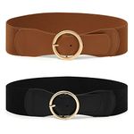 Women Wide Stretchy Waist Belt - 2 Pack Womens Elastic Belts Vintage Wide Cinch Belt for Dress(S,Black+Brown)