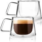 Glass Espresso Cups SET OF 2 with Handle (6.7 oz) Stylish Double Walled Glass Coffee Mugs | Glass Tea Cups | Insulated Glasses, Durable | VAHDAM