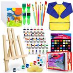 Deluxe Paint Set for Kids, Non-Toxic Toddler Paint Kit with Table Top Easel, Smock, and Drawing Board, Sponge Brushes, Acrylic Canvas Painting for Early Education and Home Activity(24 Colors*12ml)