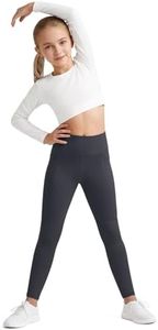 G4Free BareFeel Girls Workout Leggings with Pockets Yoga Dance Gym Pants Sports Active Casual 6-12 Years (Dark Grey,S)