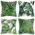 STELLARX Tropical Green Split Palm Leaves Cushion Covers 45 x 45 cm Decorative Monstera Calathea Trachycarpus Linen Throw Pillow Case Set of 4 (LY004)