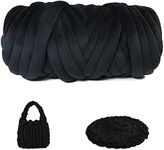 Chunky Yarn for Arm Knitting Crochet Making Blanket, Soft Extra Cotton Washable Tube Bulky Giant Yarn for Weave Craft Crochet, DIY Sofa Bed Blanket Pillow Pet Bed and Bed Fence (Black, 2.2lbs)