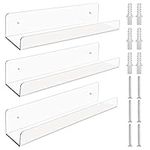 BELLE VOUS 3 Pack Clear Floating Shelves - 38x 11x 7.5cm - Acrylic Wall Mounted Shelves - Decorative Picture Ledge Shelf for Living Room, Bedroom, Kitchen, Bathroom - Ideal for Storage & Display