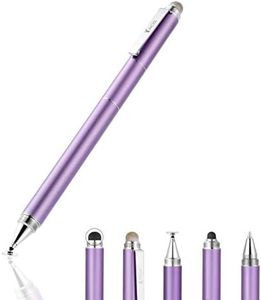 Yacig Capacitive Stylus Pen, 4-in-1 High Sensitivity and Precision Touch Screen Stylus Clear Disc Tip,Black Rubber Tip &Mesh Fiber Tip Compatible with Universal Touch Screen Device (Purple)