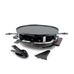 Swissmar 8-Person Raclette Party Grill with Reversible Cast Aluminum Non-Stick Grill Plate & Black Base - Electric Indoor Grill for Versatile Cooking - Includes Raclette Dishes & Spatulas