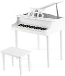 Goplus 30-Key Classical Kids Piano, Mini Grand Piano Wooden Learn-to-Play Musical Instrument Toy with Bench, Piano Lid, Music Rack, Gift for Boys Girls Aged 2+ Baby Tollder(4 Straight Leg-White)
