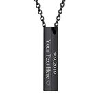 FOCALOOK Personalized Black Cube Vertial 3D Bar Pendant Necklace for Men, Stainless Steel Text Engraved Name Necklaces for Friends Family