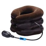 GREYANA Nylon Extreme 3 Layer Cervical Air Traction Device & Collar Brace, Inflatable & Adjustable Stretcher Support, Brace Pillow For Pain Relief For Men & Women (One Size) BROWN