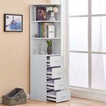 Utility 3-Tier Shelves & 4 Drawers Corner Cabinet White for Living Room/Bedroom, Bathroom Corner Storage Cabinet, Cupboard Sideboard for Living Room, Tall & Slim Corner Shelving Unit Cabinet