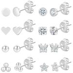 PRETOLE 8 Pairs Sterling Silver Stud Earrings for Women,S925 Silver Tiny Stud Earrings Set for Multiple Piercing Cartilage Hypoallergenic Earrings Cubic Zirconia Small Stud Earrings