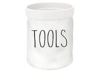 TRUU DESIGN Farmhouse Modern Ceramic Utensil Holder,Creamy Creamy White, Wording "Tools"design, Perfect for fork/knife/spoon, Tableware Collection, Minimalist design,D17cm*H8.5cm