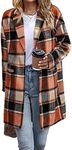 IN'VOLAND Women's Plus Size Flannel Plaid Jacket Coats Lapel Button Wool Blend Fall Tartan Trench Coats with Pockets