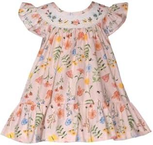 Bonnie Jean Girl's Easter Dress - Spring Floral Smocked Dress for Baby Toddler and Little Girls, Light Pink Floral, 4 Years