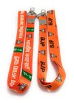 2 pc Both Bjp Bhartiya Janta party Fabric Lanyard I'd Card Tag Holder Keychain Orange