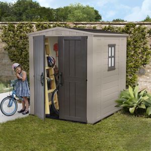 Keter Factor 6x6ft Outdoor Garden Storage Shed – Double Door, Beige Brown, Weather Resistant