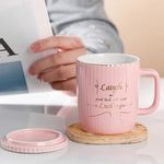 BonZeal Birthday Gift for Girlfriend Boyfriend Pink Ceramic Printed Coffee Mug with Lid Pack of 1 Gift for Anniversary Tea Cup Set 350 ml