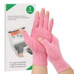 2-Pair Arthritis Compression Gloves for Alleviate Rheumatoid Osteoarthritis, Carpal Tunnel Raynauds Disease, Ease Muscle Tensi on Fingerless, Breathable & Moisture, Women and Men (Pink, Medium)