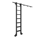 3.3ft- 20ft Rolling Library Ladder Hardware Kit, Sliding Ladder Library Full Set Hardware Rolling Track with Floor Roller Wheels (No Ladder), Black Steel Round Tube Mobile Ladder Tracks