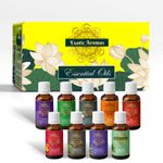 Exotic Aromas Essential Oil Lavender, Rose, Tea Tree, Jasmine, Ylang Ylang, Orange, Lemongrass, Peppermint, Rosemary, Pure & Natural (Pack of 9)