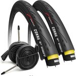 Fincci Road Bike Tyres 700 x 23c - Foldable 700c tyres 28 inch with 1mm Nylon Puncture Proof & 2x Inner Tube 23-622 Presta - 60 TPI for Gravel, Carrera & Touring Bikes