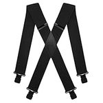 KRICJYH Black Suspenders for Men Heavy Duty Work Big and Tall Clips 2" Wide Adjustable X Back Braces Formal Utility Suspenders