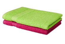 Amazon Brand - Solimo 100% Cotton 2 Piece Hand Towel Set, 500 GSM Spring Green and Paradise Pink