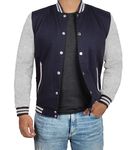 Grey And Navy Blue Mens Varsity Letterman Jackets for Adult - Bomber Jacket Men | [40039044] Plain Grey Sleeve, L