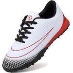 Lvptsh Boys Girls Football Boots Kids Athletic Soccer Cleats Shoes Indoor Outdoor Spikes Football Competition Shoes Boy's SneakersWhiteRed,EU33