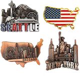 Juvale American Magnets for Fridge - Pack of 4 - New York, Chicago, Seattle, US Flag