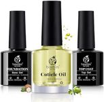 Beetles 3pcs 7.5ml Gel Top Coat Base Coat & Cuticle Oil Set, No Wipe Top Gel Glossy Shine Long Lasting Gift for Her, Cuticle Protectors Kit Oil Care for Dry, Damaged Cuticles, Stronger Nails