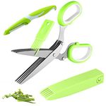 Joyoldelf Gourmet Herb Scissors with Potato Peeler - Master Culinary Multipurpose Cutting Shears with Stainless Steel 5 Blades, Safety Cover and Cleaning Comb for Cutting Cilantro Onion Salad