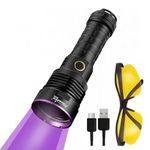 ALONEFIRE SV89 365nm UV Flashlight 20W USB Rechargeable Black Light Money Detector for Resin Curing, Urine Detection, Scorpion, Fishing, Minerals, Leaks, Cure Glue with Battery, UV Protective Glasses